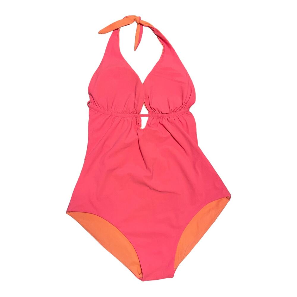 MARYSIA One Piece Swimsuit Neon Coral Pink Halter USA Resort Vacation XS EUC